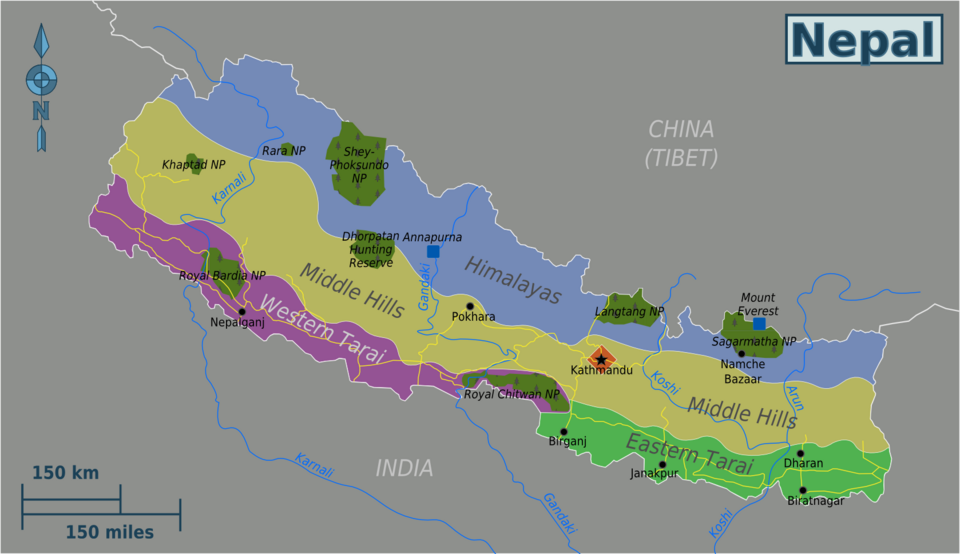 nepal geographical regions map**
