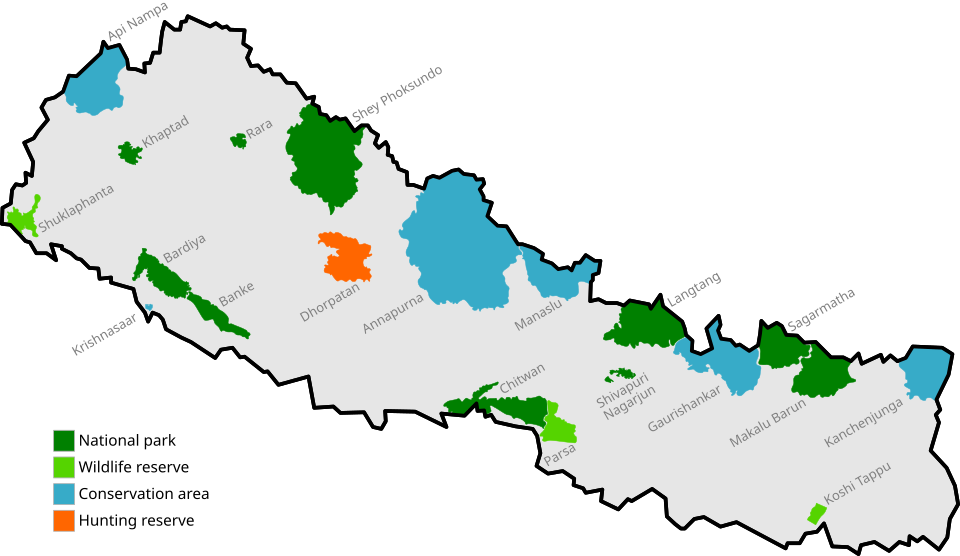 Nepal’s protected areas labelled map**