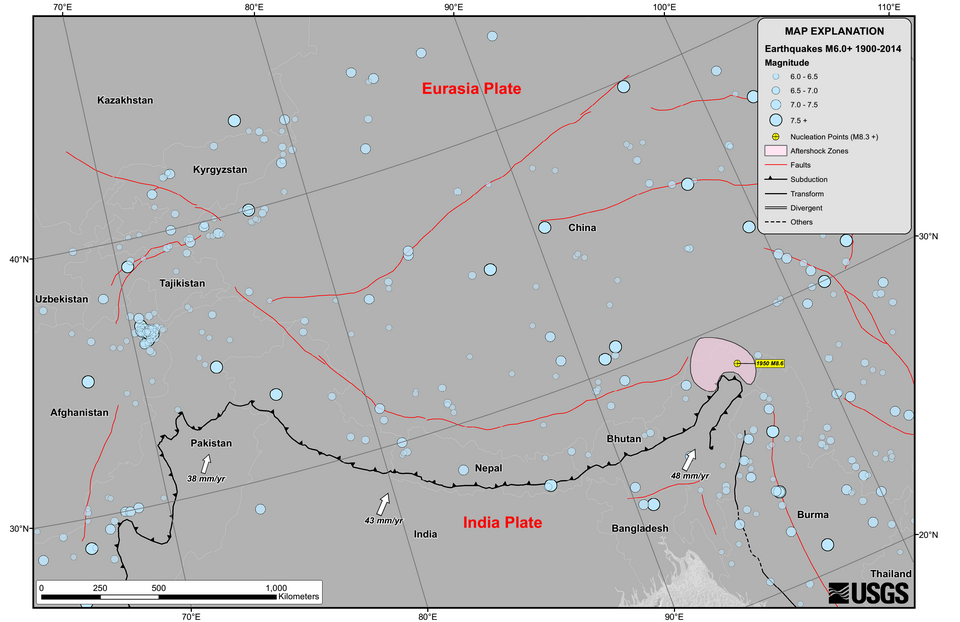 Himalayan tectonic plate collision labelled diagram**