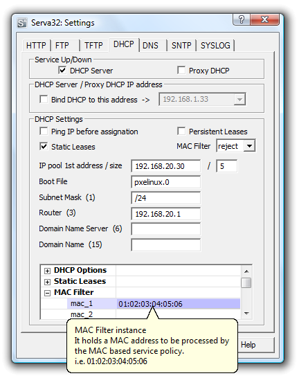 DHCP server configuration
