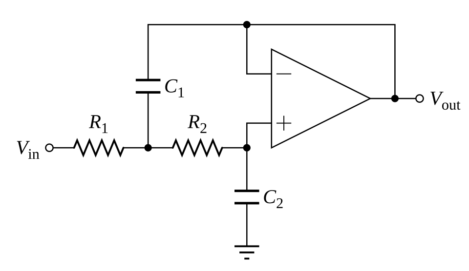 active low pass filter circuit labelled diagram
