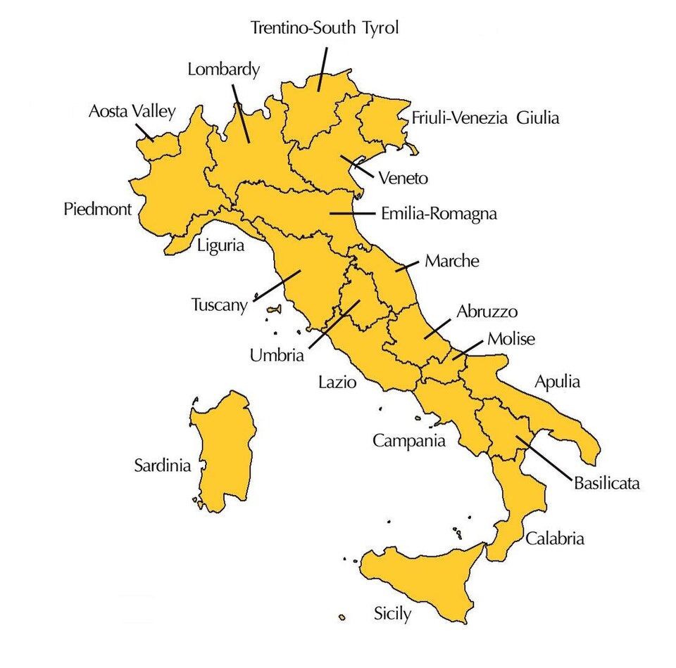 Italian wine regions map labelled diagram**