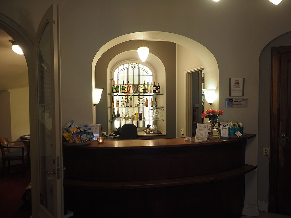 hotel lobby with reception desk