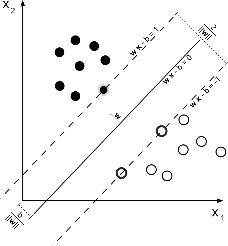 SVM hyperplane labelled diagram