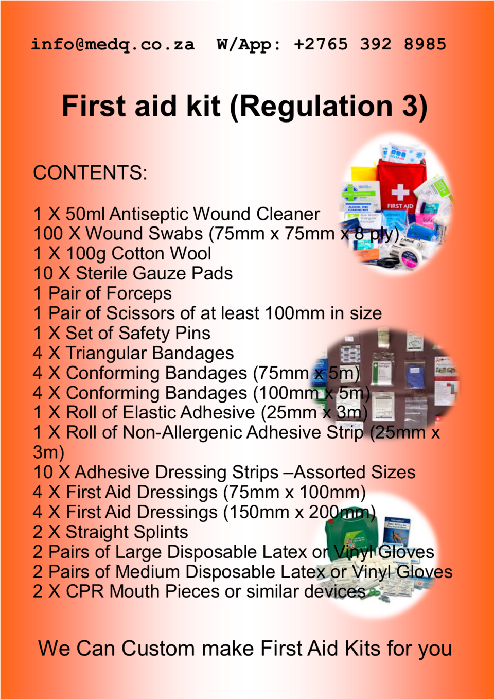first aid kit contents labelled diagram