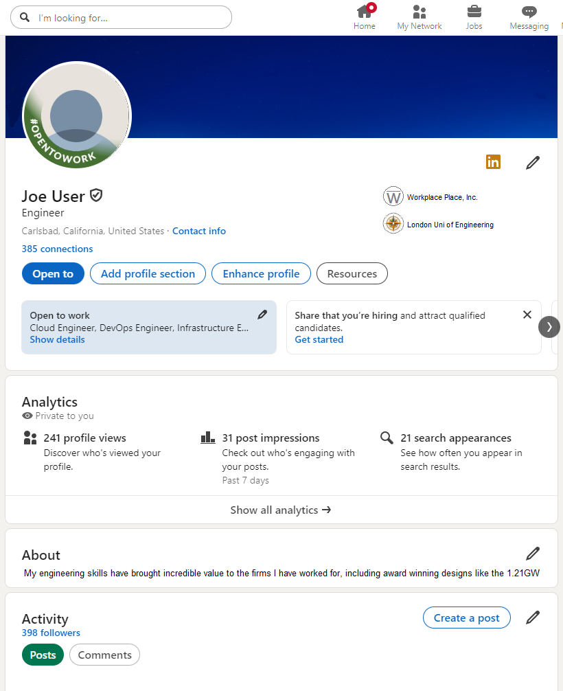 LinkedIn profile screenshot