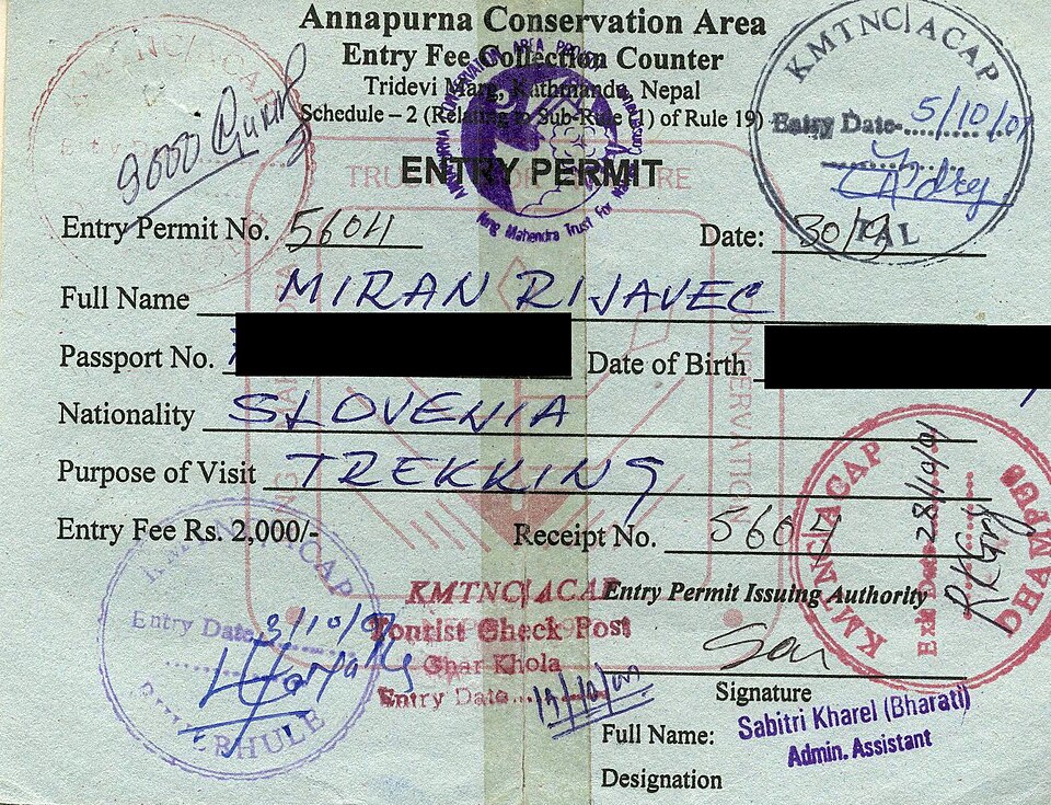 Annapurna Conservation Area Permit (ACAP) labelled**