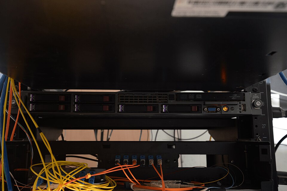 server rack in a data center**