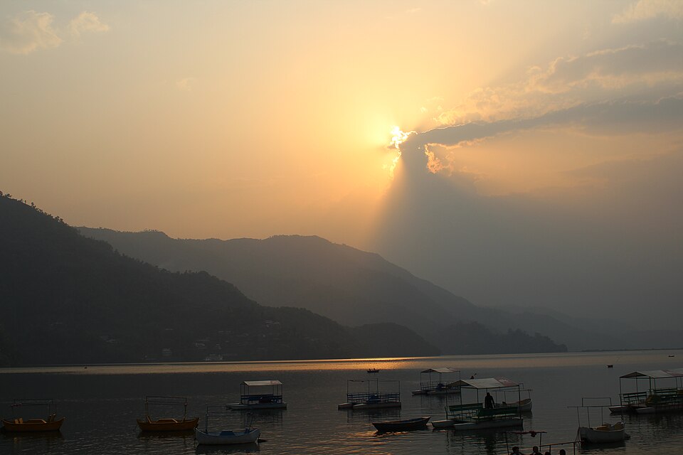 phewa lake pokhara sunset**