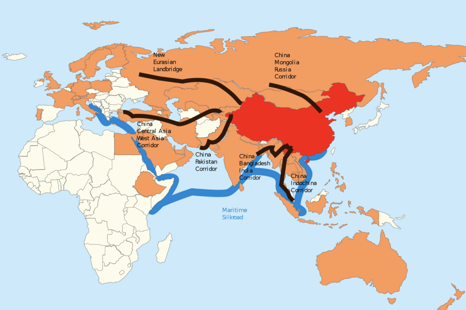 Belt and Road Initiative map labelled diagram**