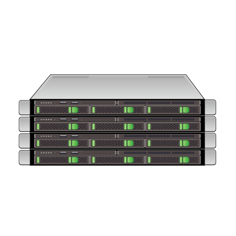 Data center rack with servers**