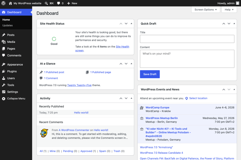 WordPress dashboard labelled diagram