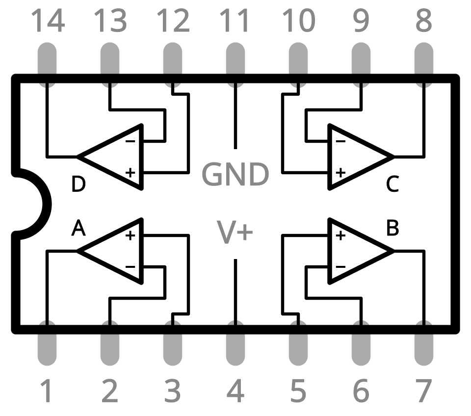 operational amplifier pinout labelled diagram
