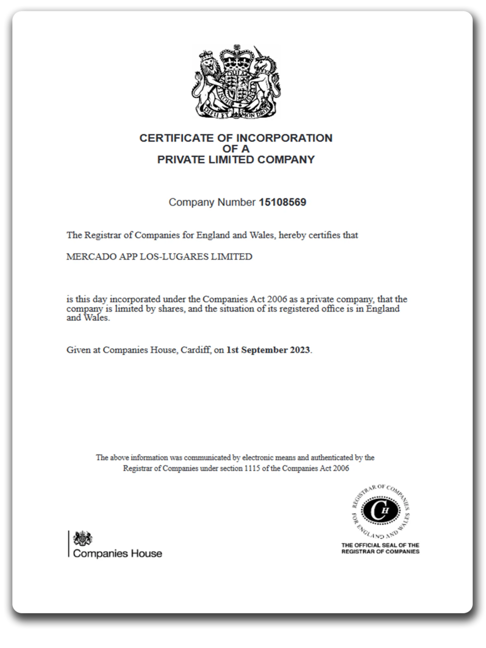 company registration certificate