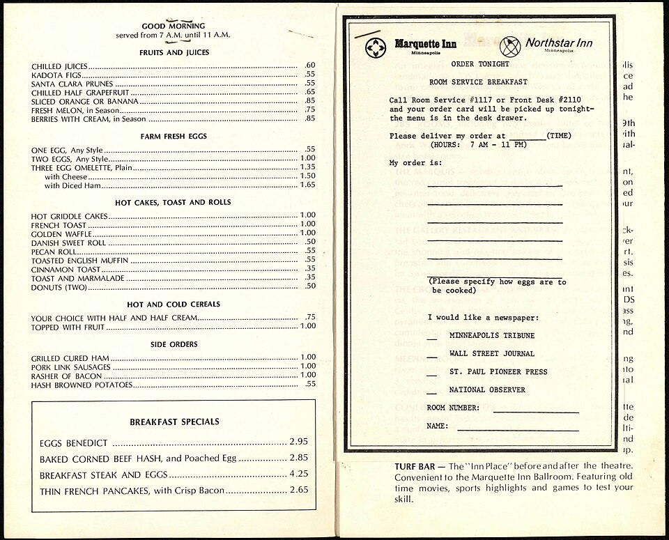 room service order form labelled diagram**