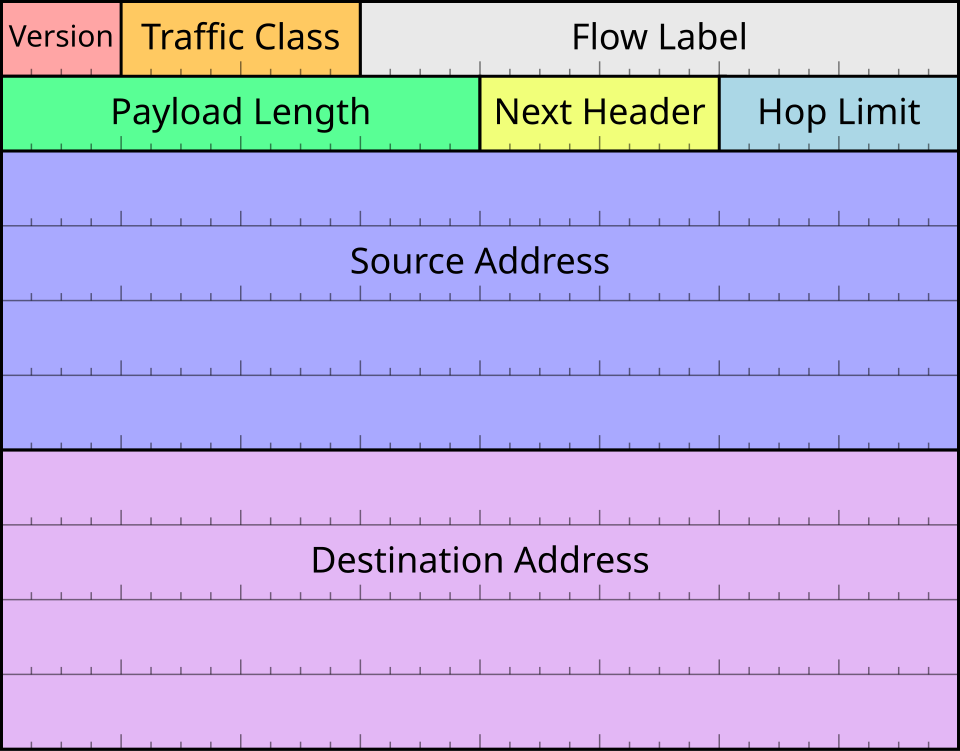 **IPv6 packet header fields**