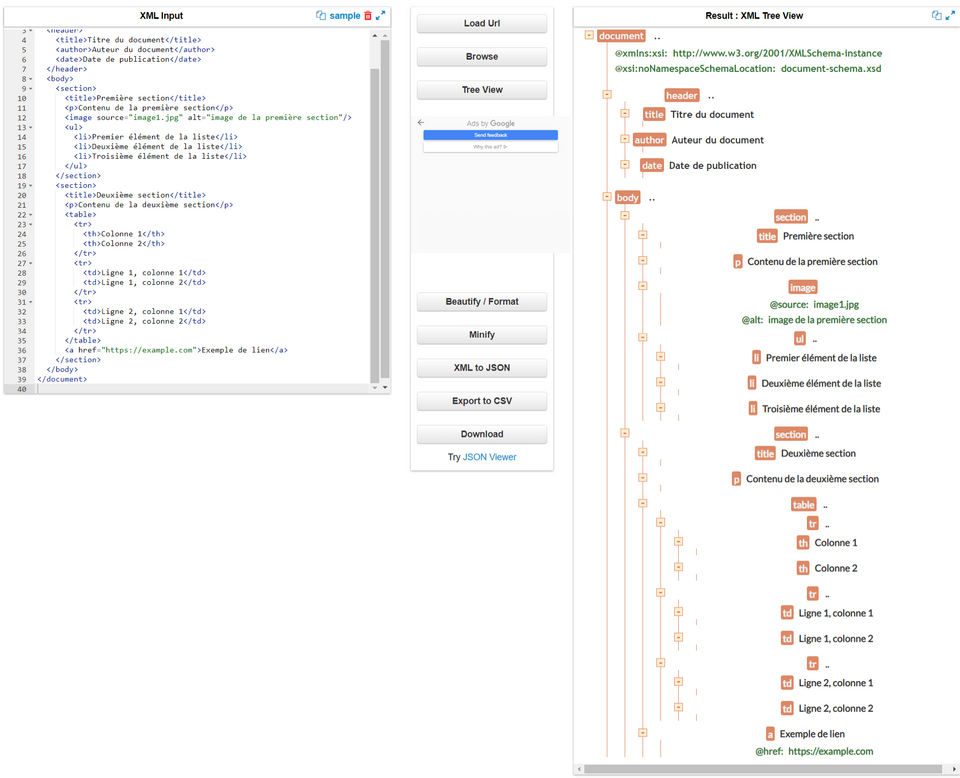 XML document structure diagram