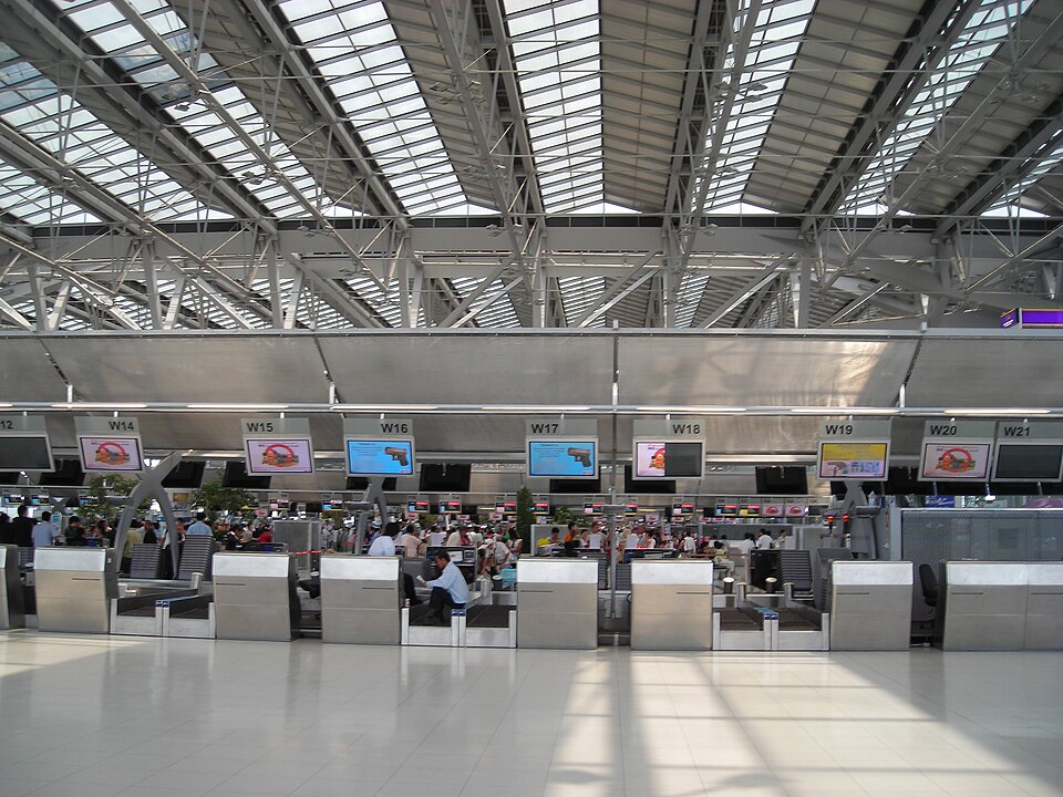 airport check-in counter labelled diagram**