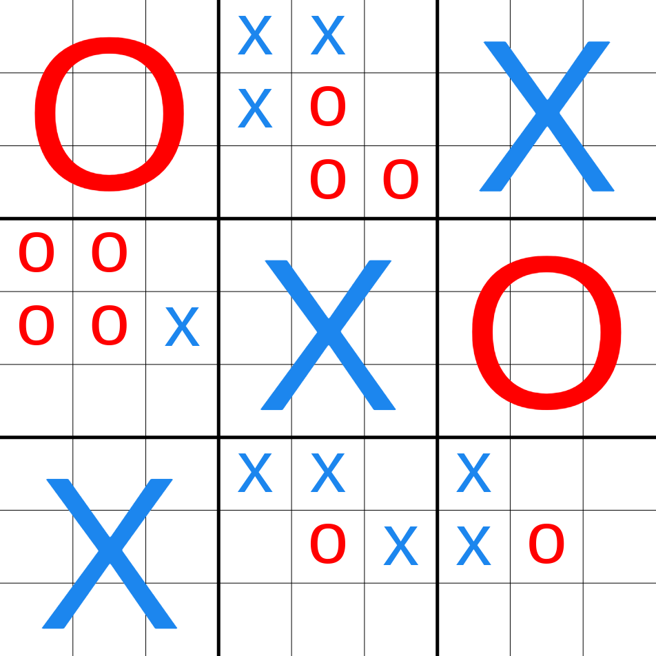 tic tac toe board with X win