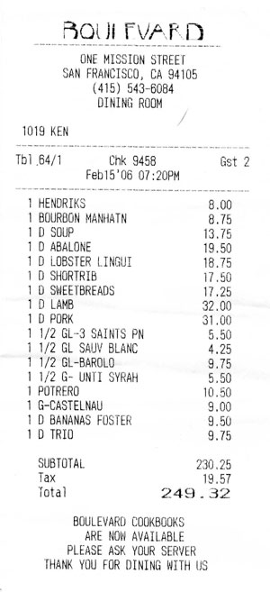 restaurant bill receipt**