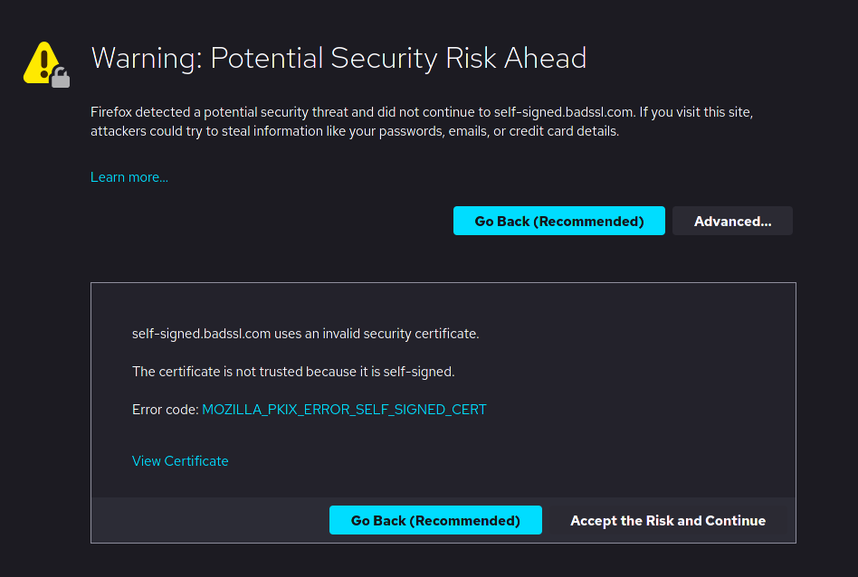 SSL certificate warning**