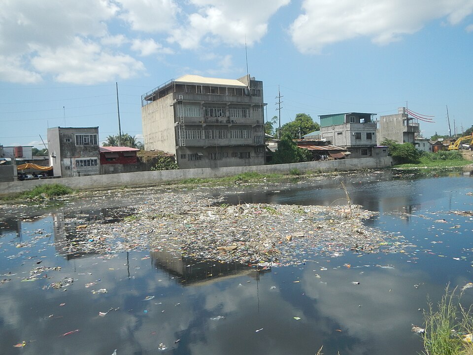 plastic pollution in a river**